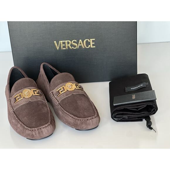 VERSACE Gold Medusa Men's Brown Suede Driver Shoes 11 US (44 Euro) 1009707 NIB - Picture 13 of 16